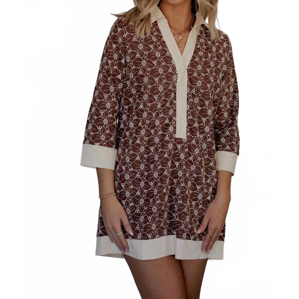 NEW TCEC holland tunic mini dress in brown